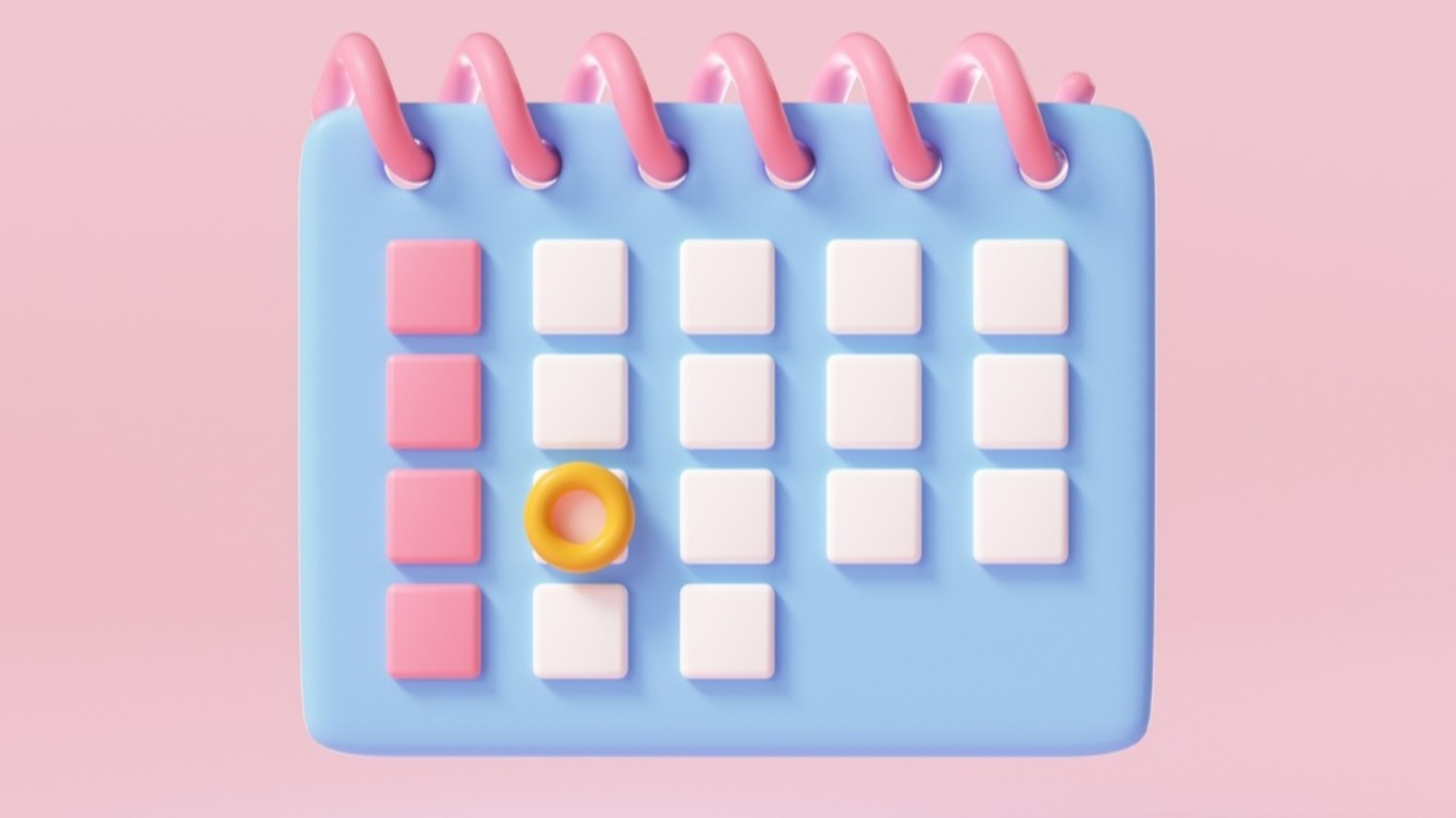 3d blue wall calendar on pink background